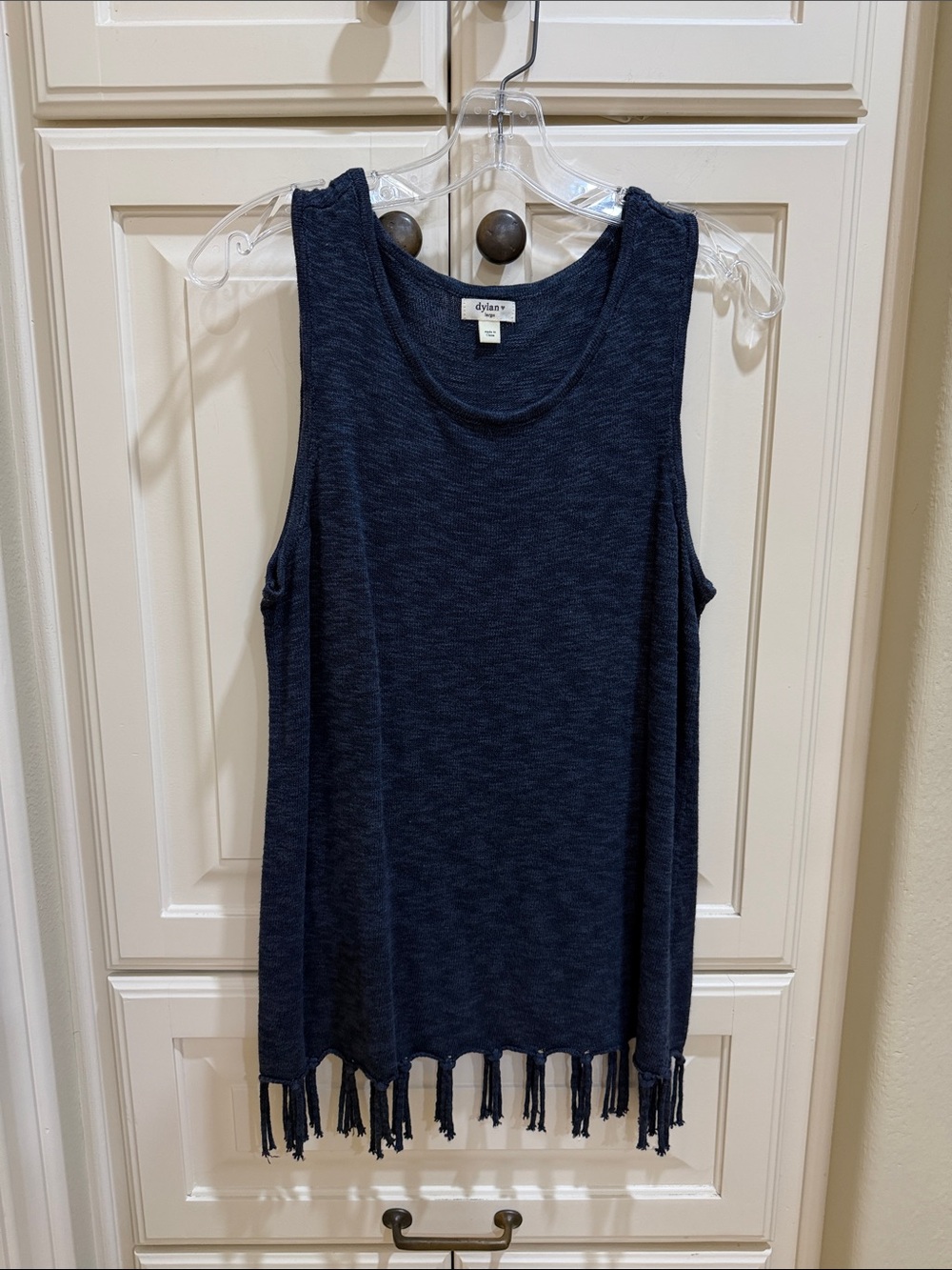 dylan Navy Fringe-Hem Sleeveless Knit Top